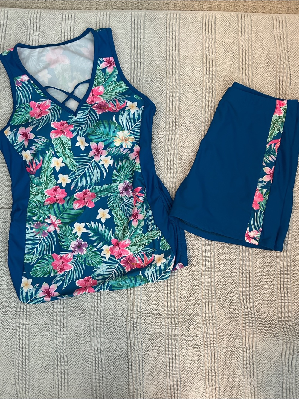 Women's Blue Floral Tankini Swim Set